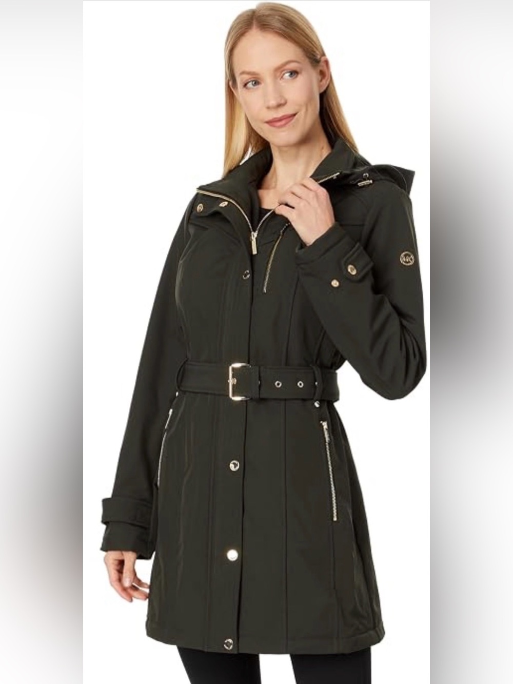 Michael Kors Black Belted Trench Coat with Gold Hardware Large